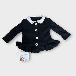 Persnickety New baby girls Black Ruffled Button-Up cardigan sweater 6-12m